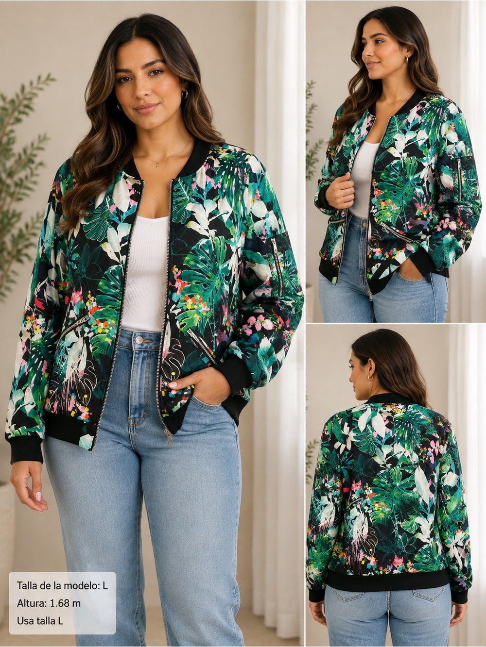 Gottex Tropical Floral Bomber Jacket in Green and Black